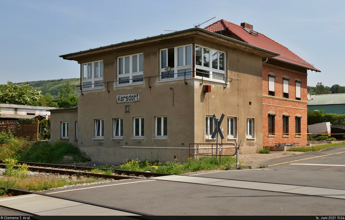 Das mechanische Fahrdienstleiter Stellwerk B3, am 16.06.2021 in Karsdorf.  Inbetriebnahme war im Jahr 1961. (Foto: Clemens Kral)