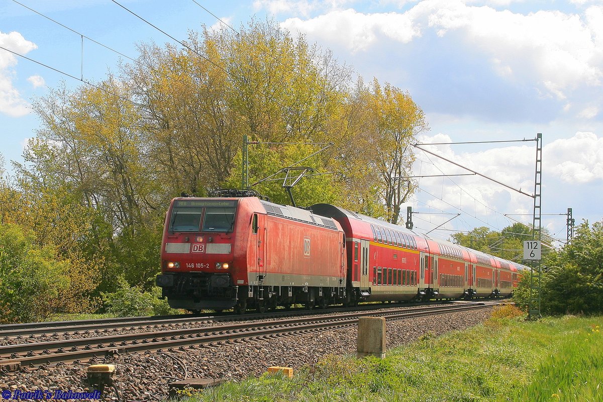 DB 146 105 mit RE8 nach Bremerhaven-Lehe am 07.05.2019 in Bremen-Mahndorf