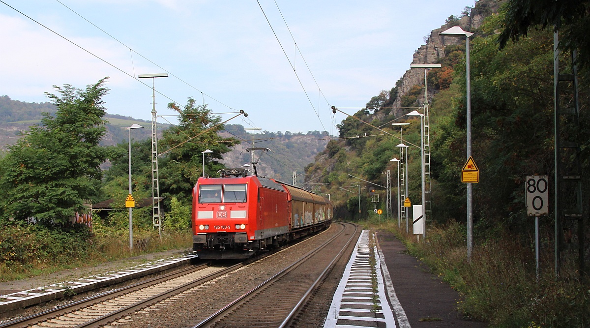 DB 185 160-9 mit H-Wagenzug in Lorchhausen. 14.09.2021