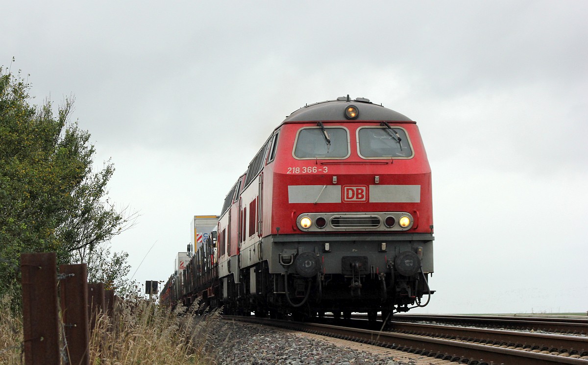 DB 218 366 und DB 218 380 mit SyltShuttle nach Niebüll. Dreieckskoog/Klanxbüll 19.10.19