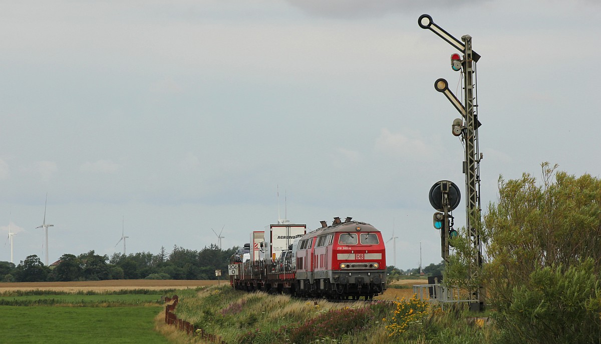 DB 218 380 und 321 mit AS nach Niebüll. Lehnshallig 25.07.2020