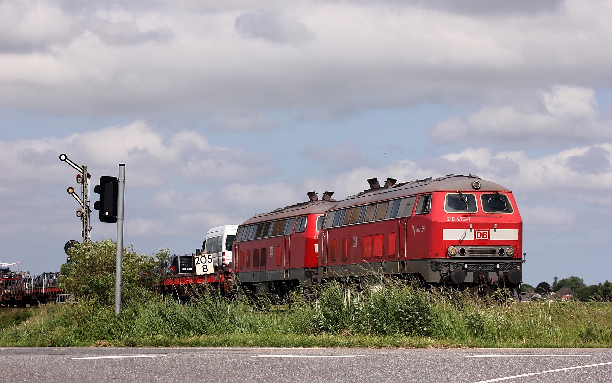 DB 218 473-7 und 385-3 mit SyltShuttle, Lehnshallig 14.06.2020