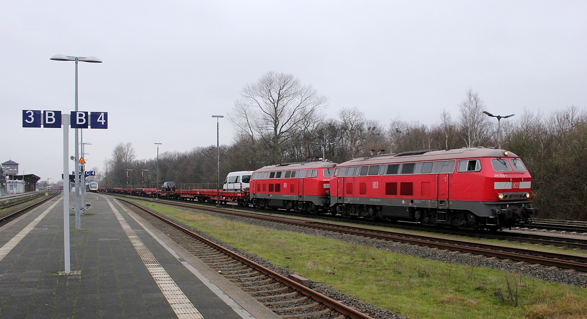 DB 218 838 und 369 mit SyltShuttle Ankunft Niebüll 13.12.2020