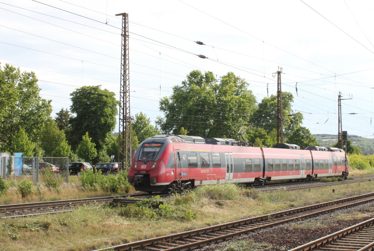 DB 442 605  Stockheim  als RE 4990  Franken-Th�ringen-Express  von N�rnberg Hbf nach Leipzig Hbf, am 13.07.2022 in Naumburg (S) Hbf.