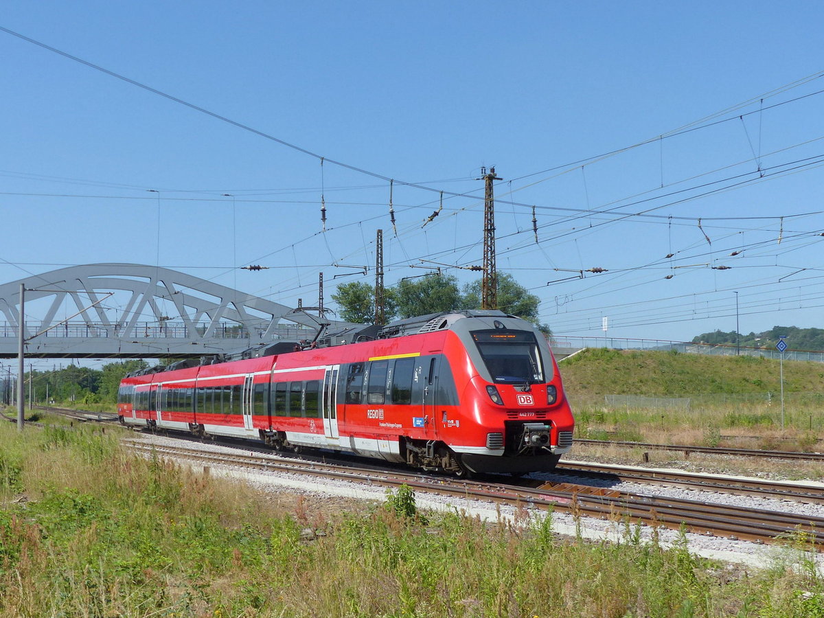 DB 442 777 als RE 4984 von N�rnberg Hbf nach Leipzig Hbf, am 28.06.2019 in Naumburg Hbf.