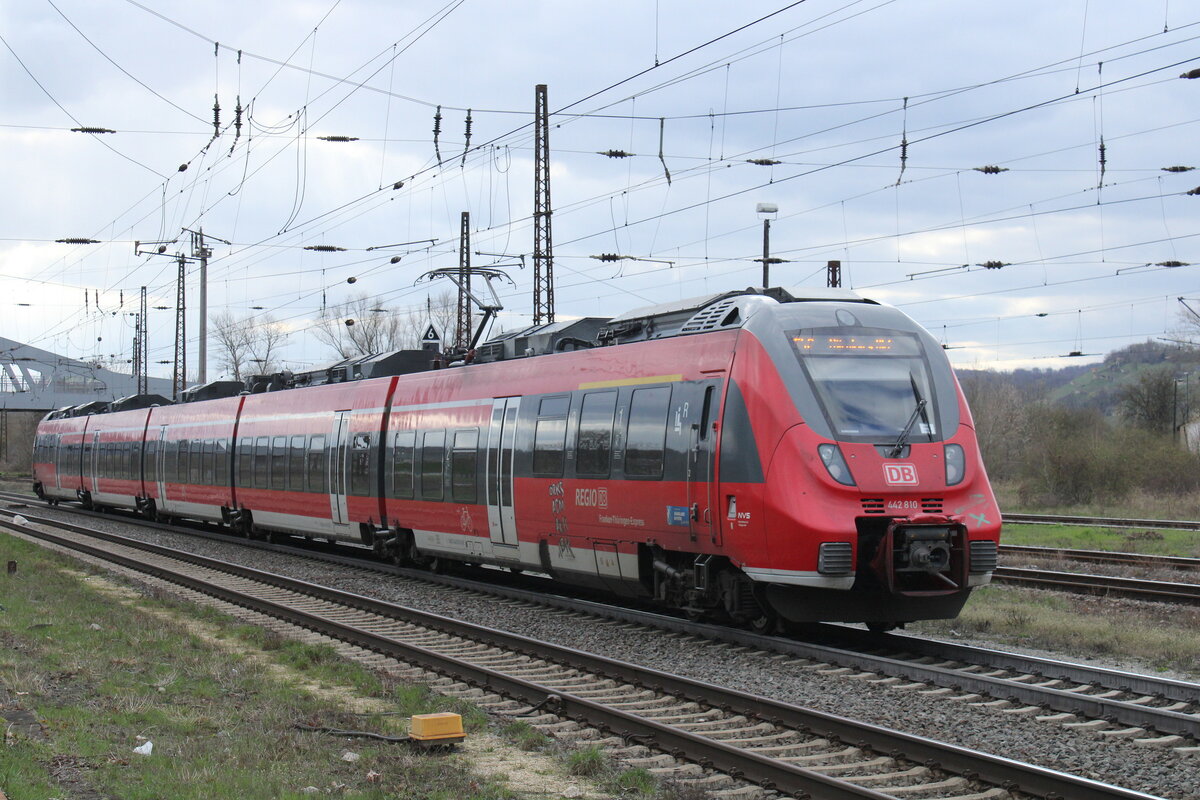 DB 442 810 als RE 4993  Franken-Th�ringen-Express  von Leipzig Hbf nach N�rnberg Hbf, am 03.04.2023 in Naumburg (S) Hbf. 