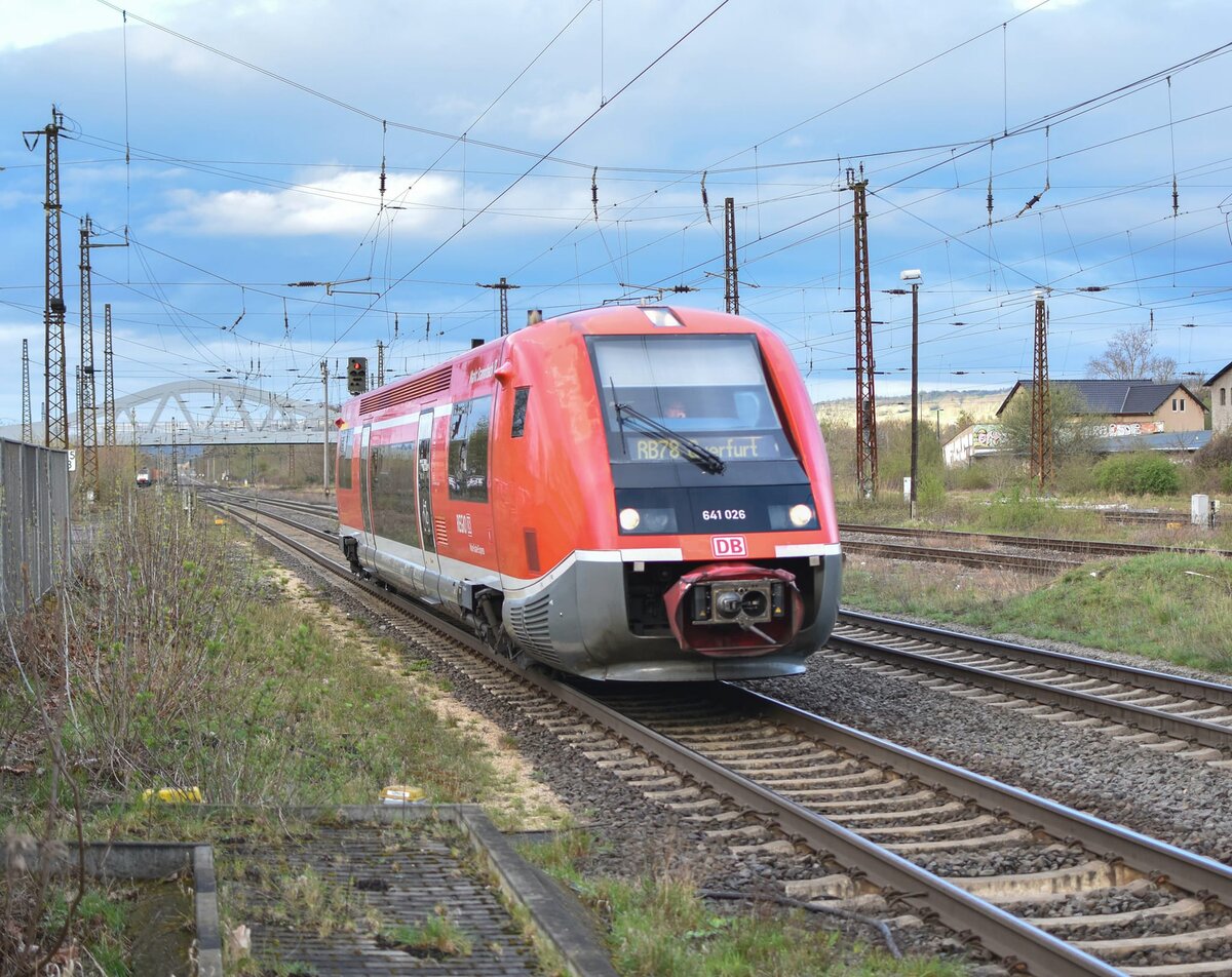 DB 641 026 als vermeintliche RB78 nach Querfurt, am 03.04.2024 in Naumburg (S) Hbf. Er kam vermutlich von der  Fußpflege  im DB Werk Erfurt zurück. (Foto: Maik Köhler)