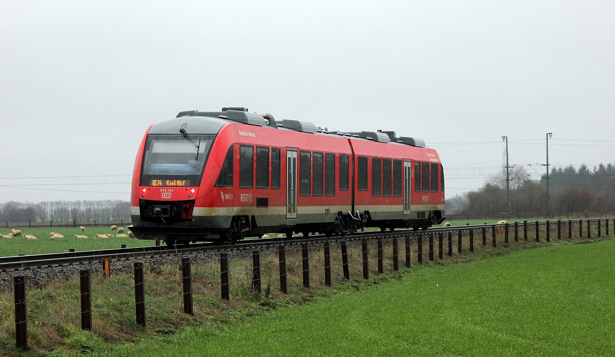 DB 648 343/843 als RE76 nach Kiel. Jübek 07.12.18
