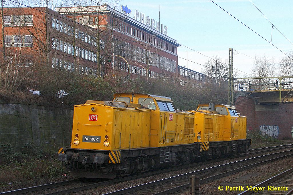 DB Netz 203 308 + 203 316 Lz am 16.01.2015 in Hamburg-Harburg auf dem Weg nach Süden