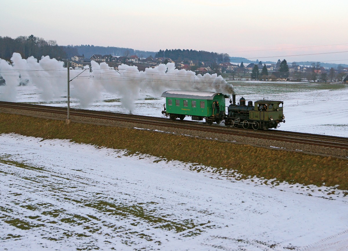 DBB: Dampffahrt mit GTB 3 und C2 vom 14. Februar 2015 auf dem alten Stammstreckenabschnitt Herzogenbuchsee-Burgdorf.
Foto: Walter Ruetsch