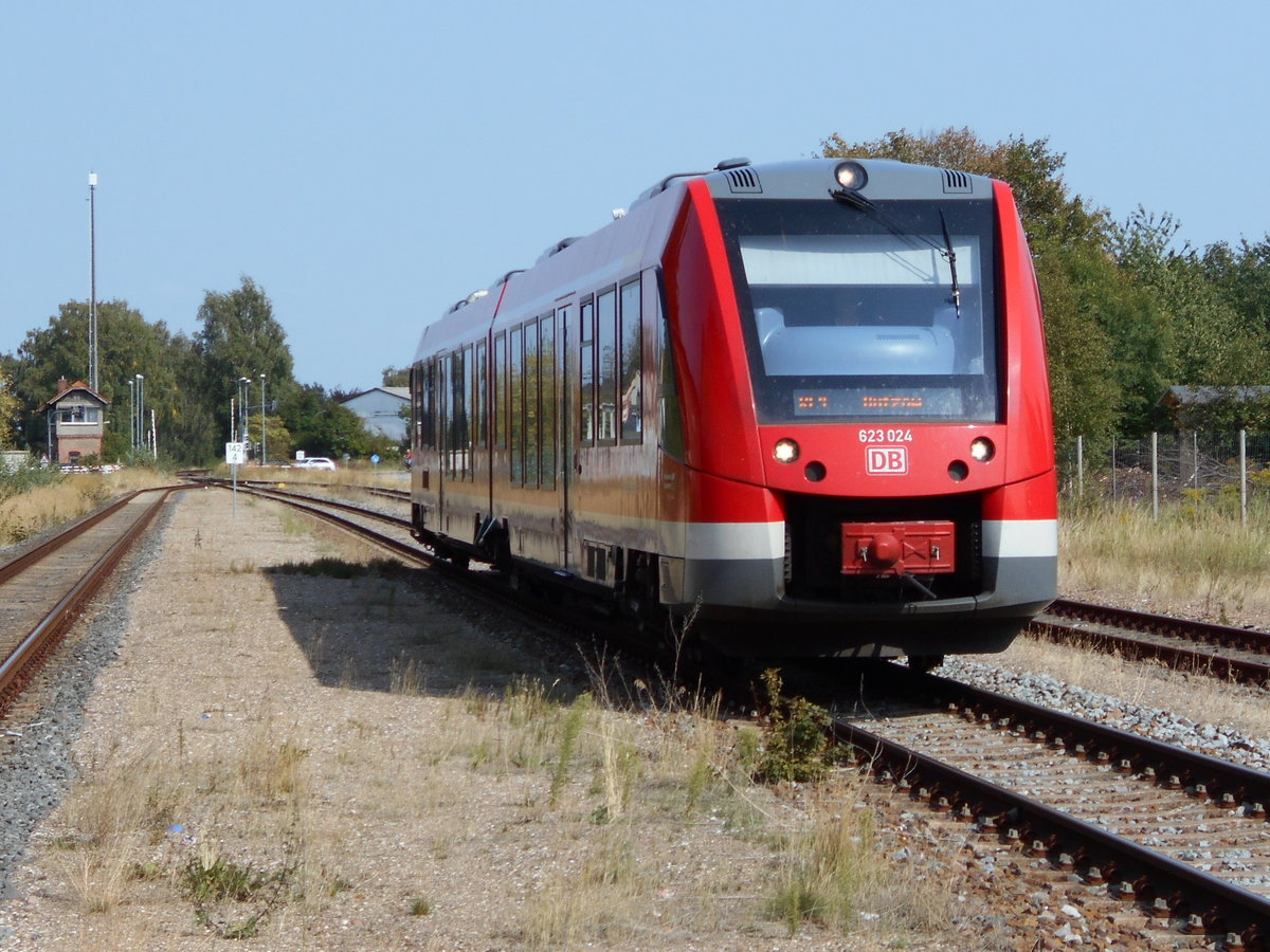 Der 623 024 kam,am 29.August 2018,von Pasewalk nach Bützow,in Teterow an.