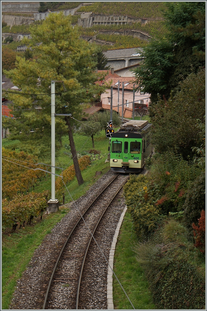 Der ASD BDe 4/4 402 als Regionazuug 428 auf dem Weg nach Les Diablerets kurz nach der Station Aigle Dépôt ASD
14. Okt. 2015