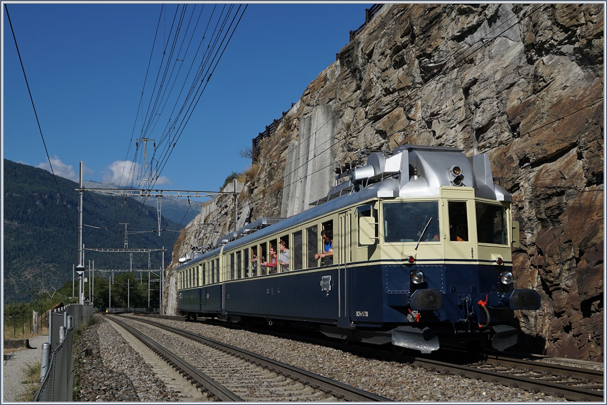 Der BCFe 4/8 736 kurz nach Lalden auf der Fahrt Richtung Brig.
14. August 2016