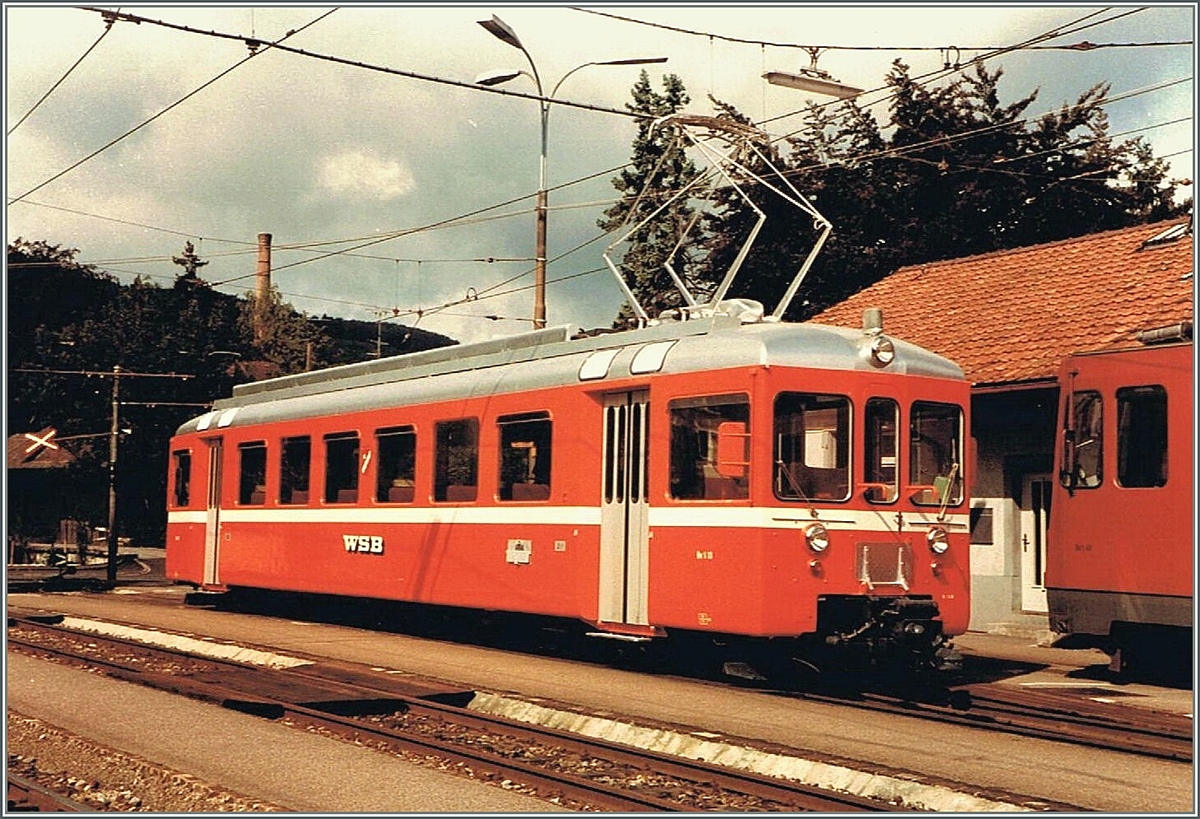 Der frisch revidierte WSB Be 4/4 26 in Menziken-Burg, der damaligen Endstation der WSB.
September 1984