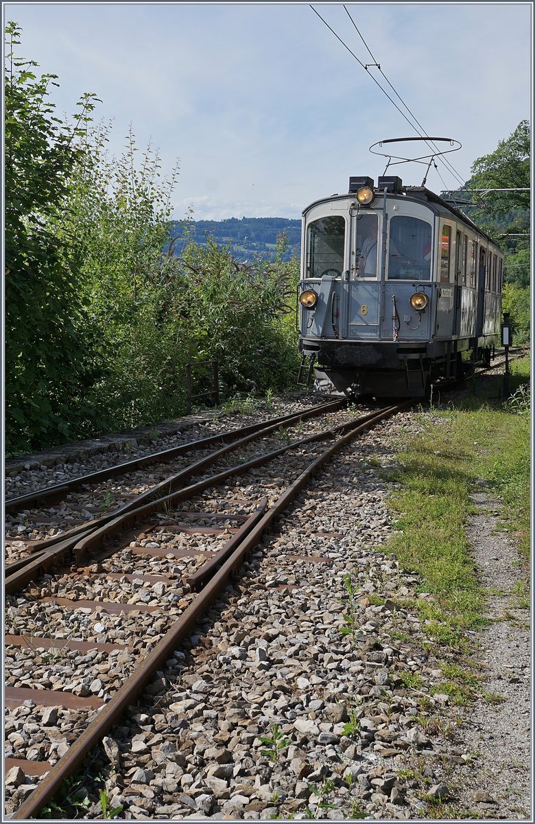 Der MCM BCFeh 4/4 N° 6 von Chaulin Musée kommend erreicht sein Ziel Chamby.

25. Juli 2020