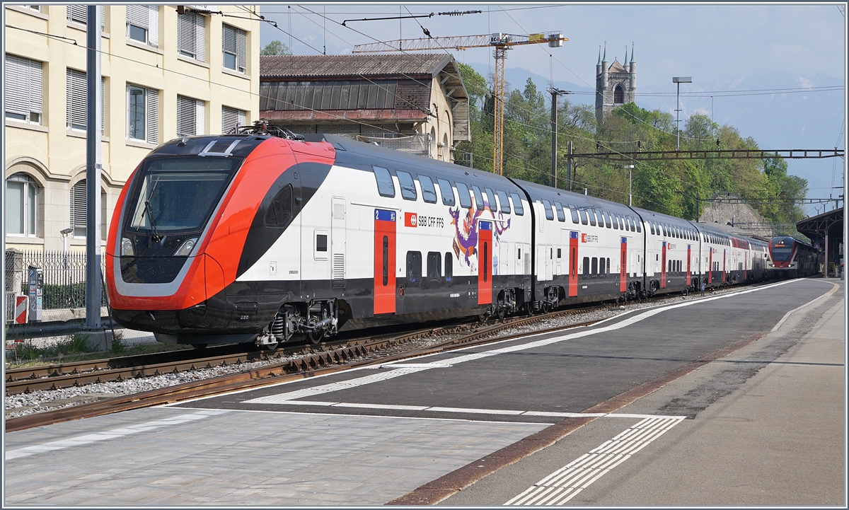 Der neue SBB RABe 502 (TWINDEXX) in Vevey. 
11. April 2017