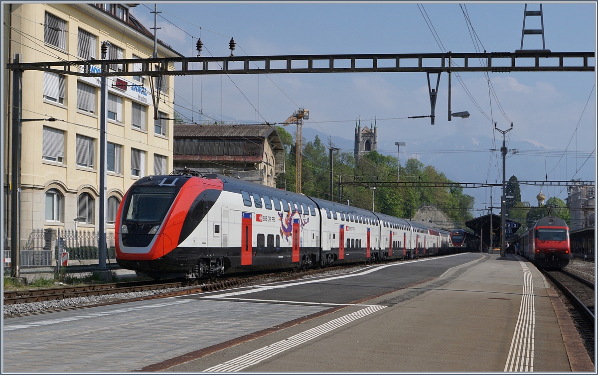 Der neue SBB RABe 502 (TWINDEXX) in Vevey.
11. April 2017 