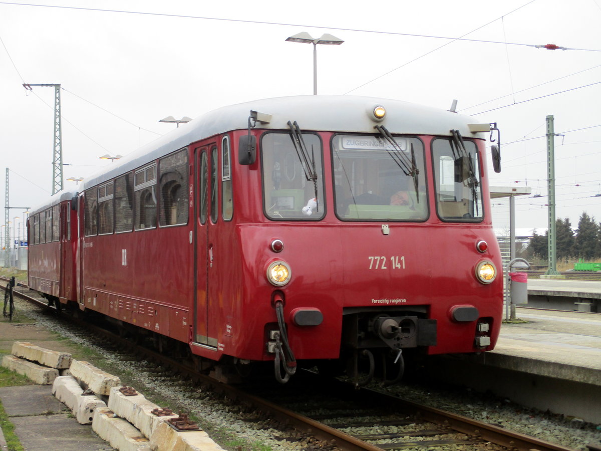 Der PRESS 772 141 nach seiner Ankunft von Lauterbach Mole,am 03.März 2020,in Bergen/Rügen.