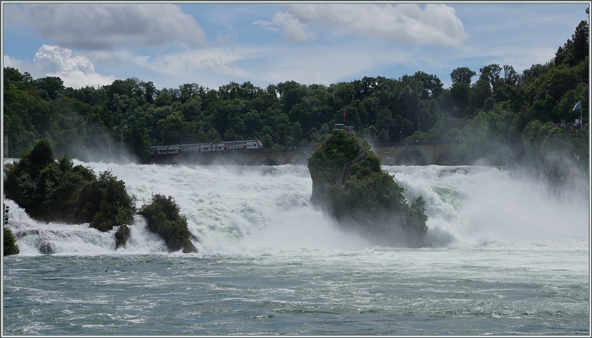 Der RABe 514 verschindet zum Glück nur hinter den Bäumen und nicht in den Fluten des Rheinfalls.
18. Juni 2016