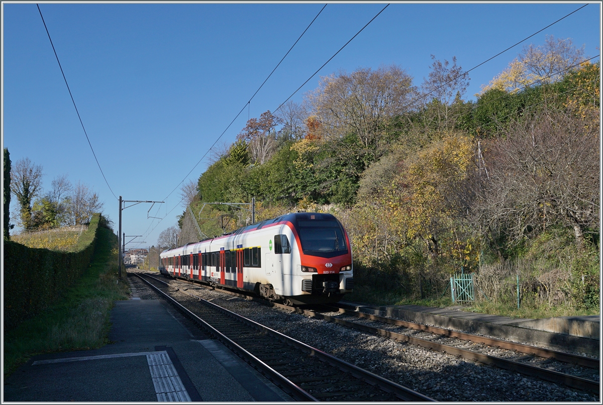 Der SBB Flirt3 RABe 526 114 erreicht als S3 den Halt Burier. Was mir dieses Jahr etwas habhanden gekommen ist, ziert zumindest ansatzweise den Hintergrund: Bunte Herbstfarben. 

23. Nov. 2023