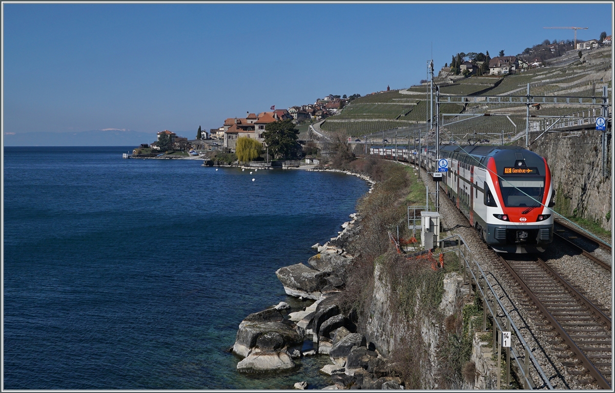 Der SBB RABe 511 020 und ein weiterer sind bei Rivaz auf dem Weg nach Genève Aéroport. 

20. März 2021