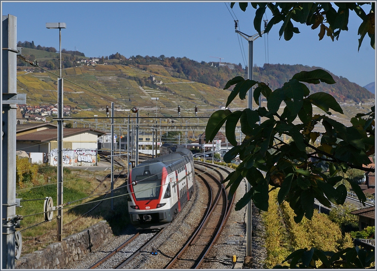 Der SBB RABe  511 116 auf dem Weg nach Vevey bei Cully.
16. Okt. 2017