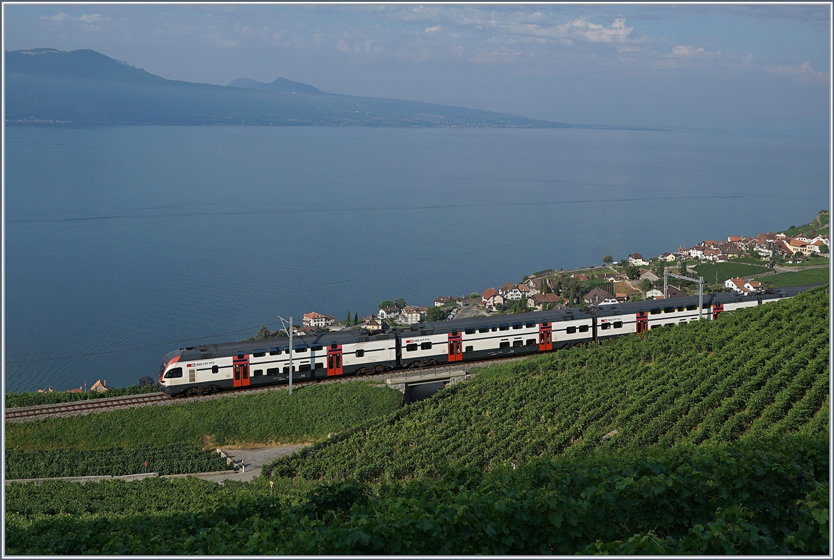 Der SBB RABe 511 401 als S Bahn auf der  Train de Vignes  Strecke bei Chexbres.

26. Juli 2019