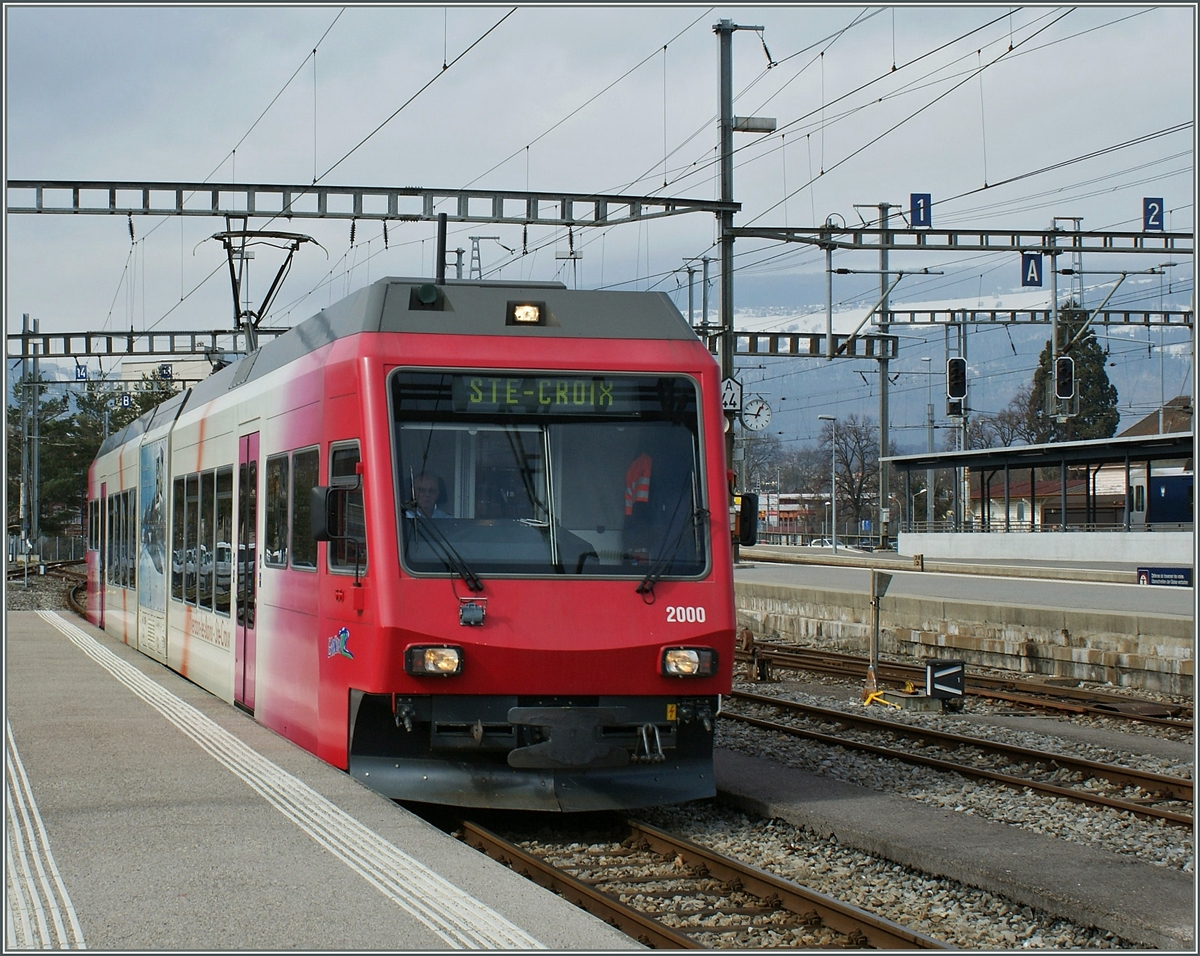 Der Travys (YSteC) GTW 2/6 2000 erreicht Yverdon.
8. März 2009