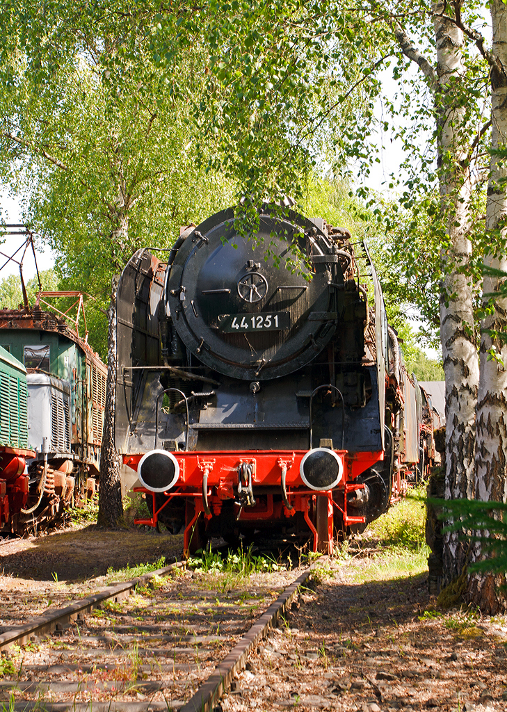 
Die 44 1251 (ex DR 44 1251-6, ex DR 44 0251-7, ex DR 44 1251) am 09.06.2014 im Dampflok-Museum Hermeskeil. 

Die Lok wurde 1942 bei Borsig in Berlin unter der Fabriknummer 15237 gebaut, 1966 wurde sie auf Ölfeuerung umgebaut, aber Anfang der 1980er Jahre wurde die Lok wieder auf Rostfeuerung zurückgebaut.
