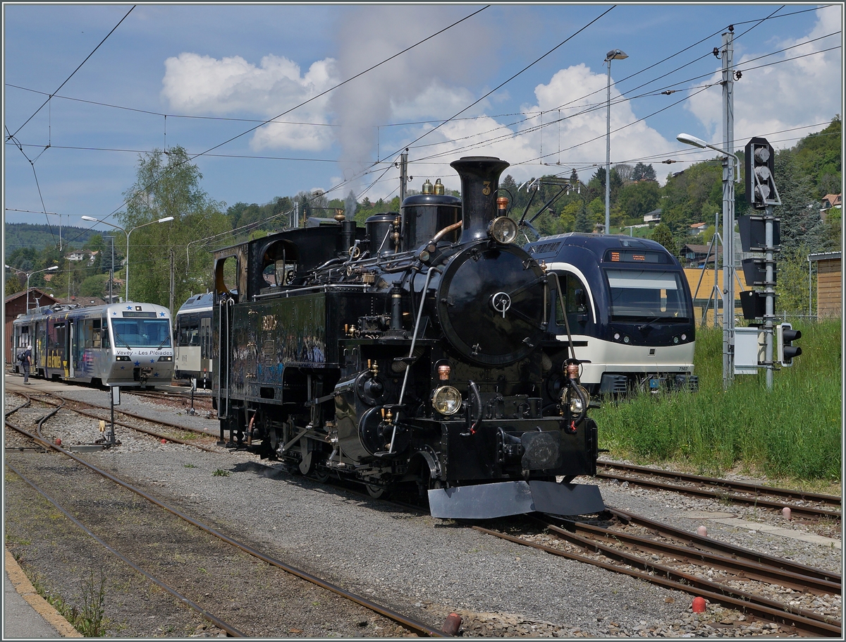 Die B-C DFB HG 3/4 N 3 in Blonay.
8. Mai 2016