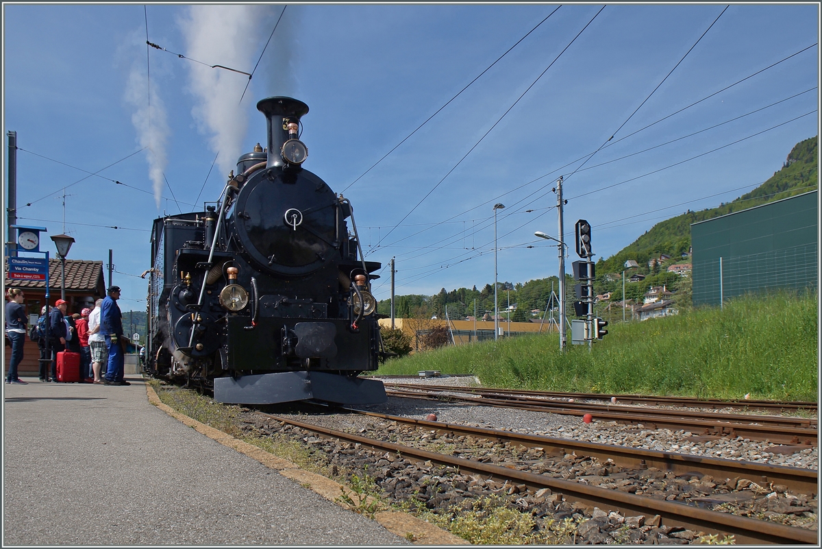 Die BFD HG 3/4 3 bei der Blonay Chamby Museumsbahn in Chaulin. 
10. Mai 2015