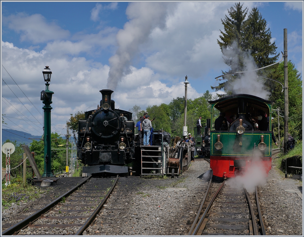 Die BFD HG 3/4 3 bei der Blonay Chamby Museumsbahn in Chaulin bei der Behandlung.
15. Mai 2016