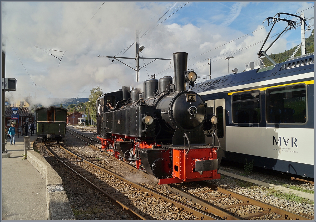 Die Blonay-Chamby Bahn G 2x 2/23 105 in Blonay.

5. Okt. 2019