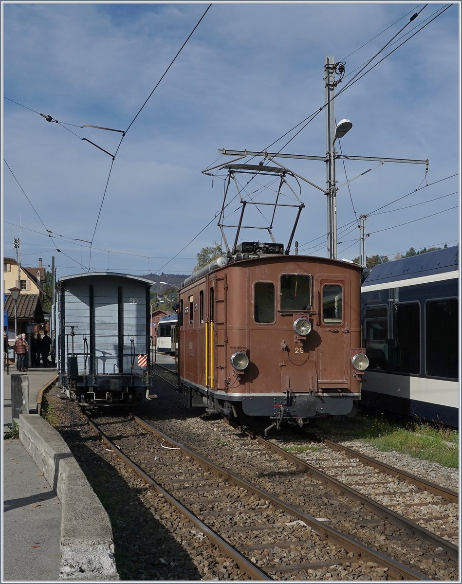 Die BOB HGe 3/3 29 hat bei der Blonay Chamby Bahn in Blonay 

27. Okt. 2019