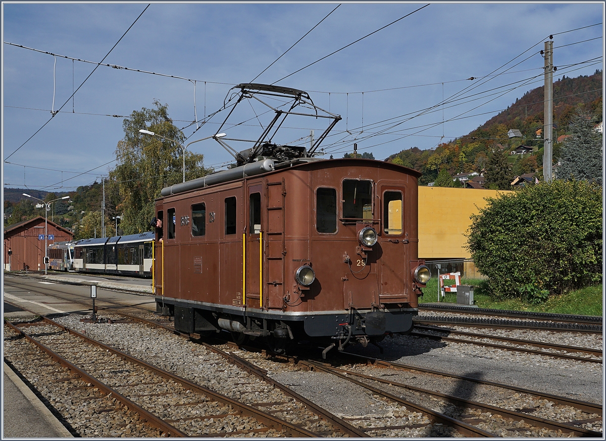 Die BOB HGe 3/3 29 hat bei der Blonay Chamby Bahn eine neue Heimat gefunden, und kommt hie und da zum Einsatz, wie z.b. hier, am 27. Okt. 2019 zum Abschluss der Saiseon 2019

27.10.2019