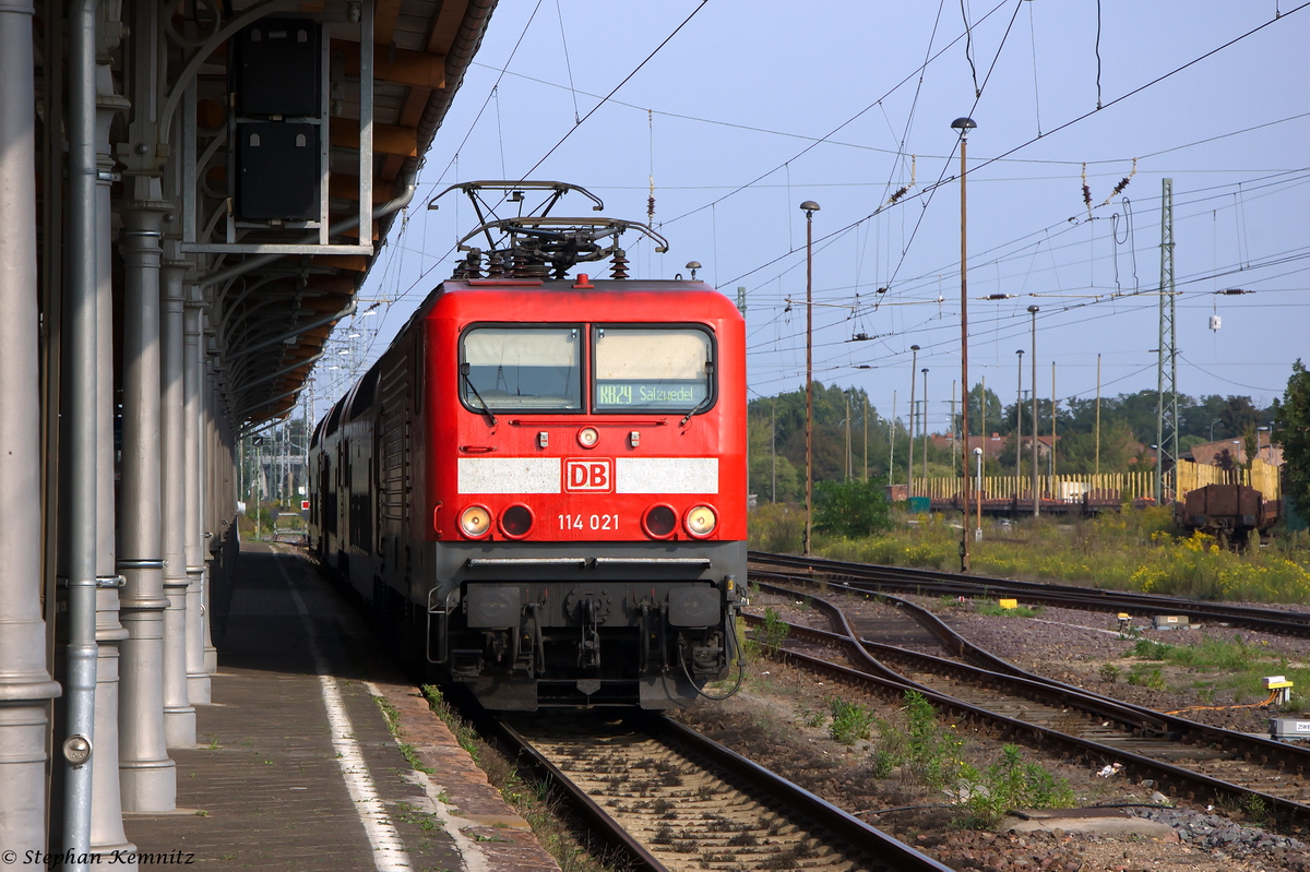 Die Frankfurterin 114 021 mit der RB29 (RB 17572) von Stendal nach Salzwedel in Stendal. 15.09.2014