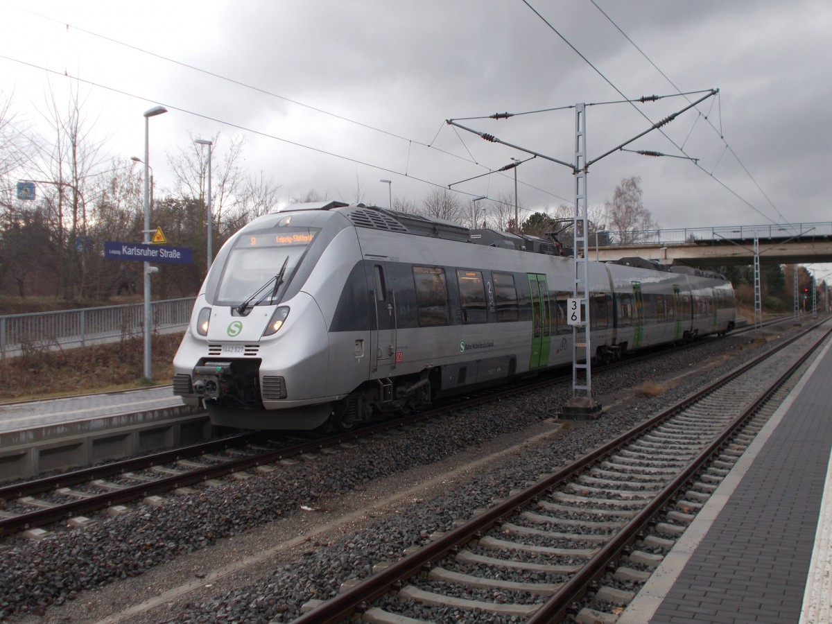 Die Rücktour vom 1442 627 konnte ich,am 14.Februar 2016,von der Gegenüberliegenden Bahnsteigseite in Leipzig Karlsruher Straße aufnehmen.