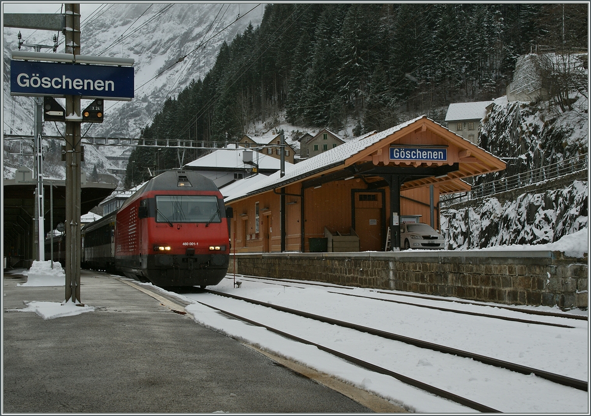 Die SBB Re 460 001-1  Lötschberg  in Göschenen. 
24. Jan. 2014 