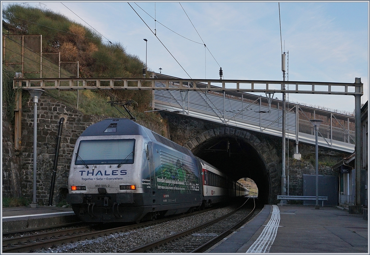 Die SBB Re 460 025-2 fährt ist mit ihrem IR nach Brig in Lutry durch. 

3. Nov 2017