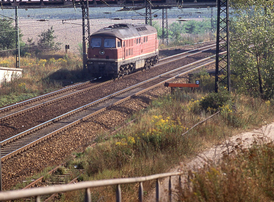 DR 131 067-1 am 14.09.1991, aus Richtung Wei�enfels kommend, bei der Einfahrt in Naumburg Hbf. (Foto: Roland Reimer)