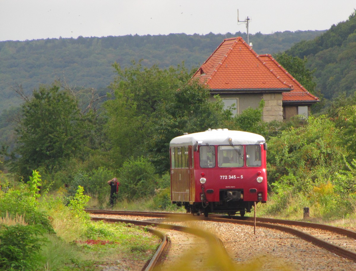EBS 772 345-5 als Sonderzug von Karsdorf nach Freyburg, am 27.09.2015 bei der Ausfahrt in Laucha.