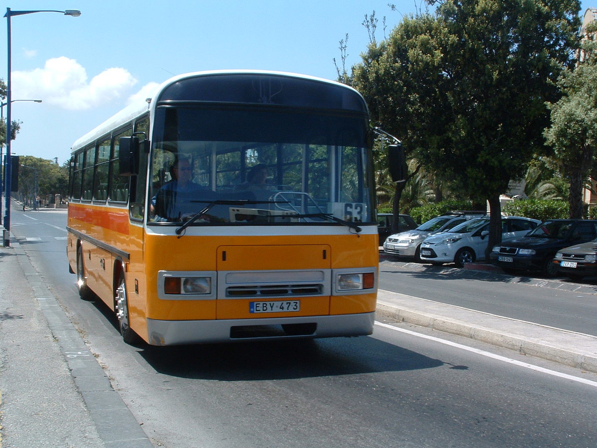 EBY 473
1978 Ford R1014
Caruna B45F (2001)
New to Whytes, Colnbrook, Slough, UK as XBH 859S, carrying a Willowbrook B31D body.

Former Maltese Reg - Y-0473

Photographed in Floriana, Malta, 6th May 2009.