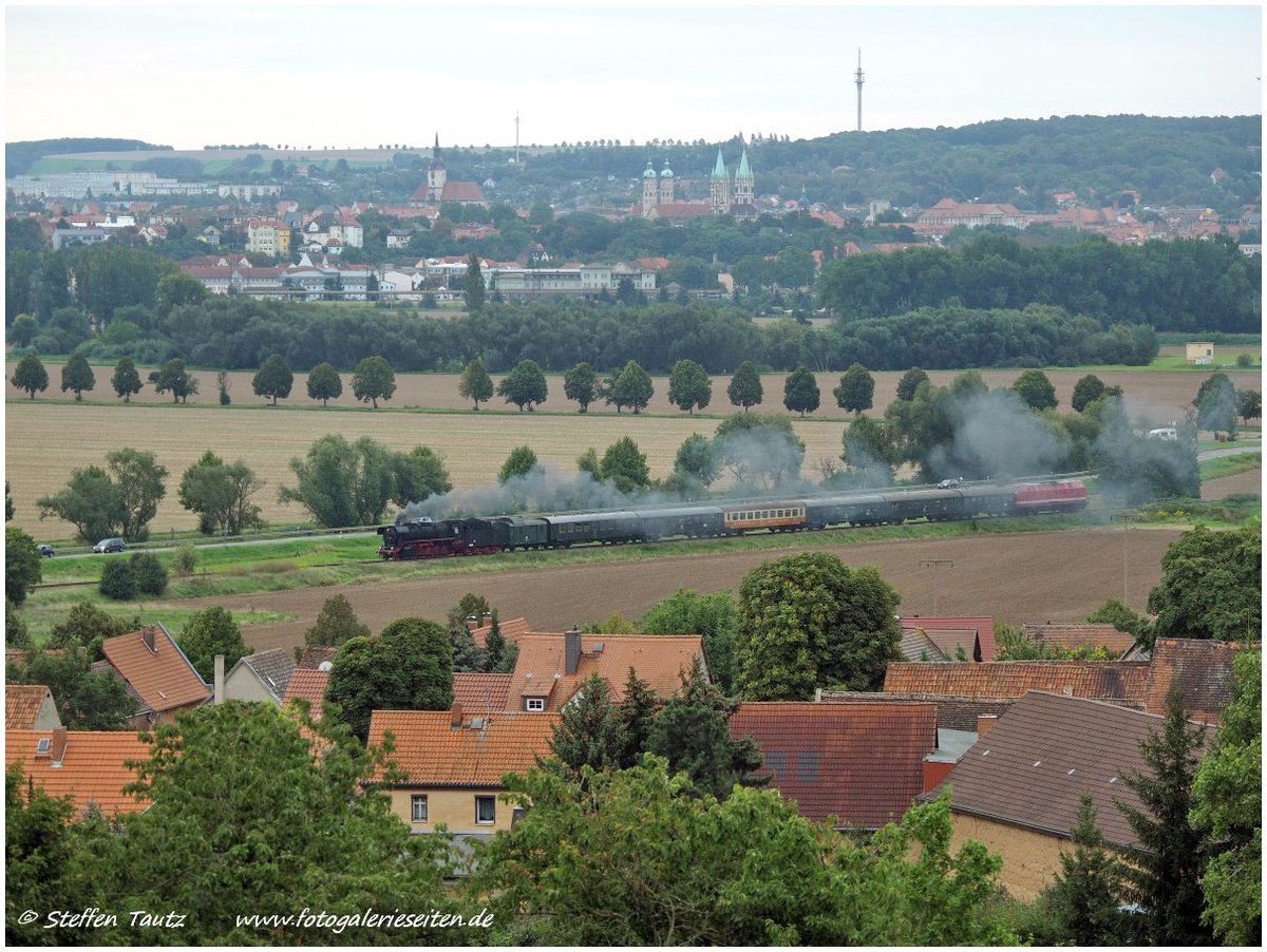 EFSFT 44 1486-8 und die CLR 229 181-3 am Zugschluss mit dem DPE 24178 von Magdeburg Hbf nach Freyburg, am 09.09.2017 im Unstruttal bei Roßbach. (Foto: Steffen Tautz)