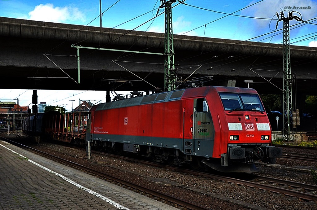 EG 3109 zog einen gemischten güterzug durch hh-harburg,datum 25.09.14