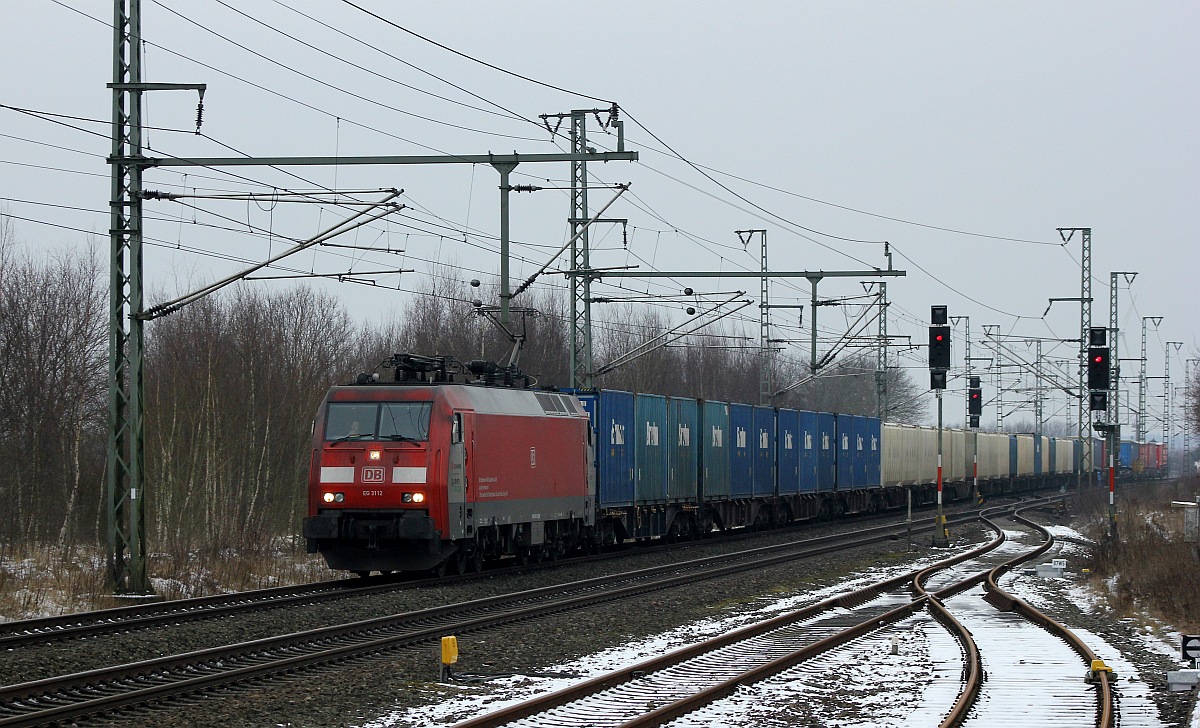 EG 3112 mit einem KLV Richtung Hamburg. Jübek 12.02.2017