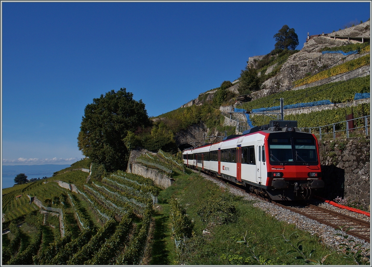 Ein dreiteiliger SBB-Domino auf der  Train des Vignes -Strecke kurz vor Chexbrex-Village.
4. Okt. 2015
