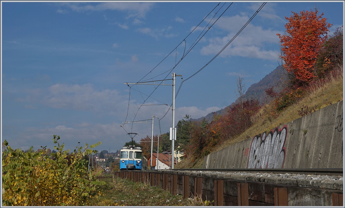 Ein MOB ABDe 8/8 auf der Fahrt von Chernex nach Montreux bei Planchamp.
6. Nov. 2018