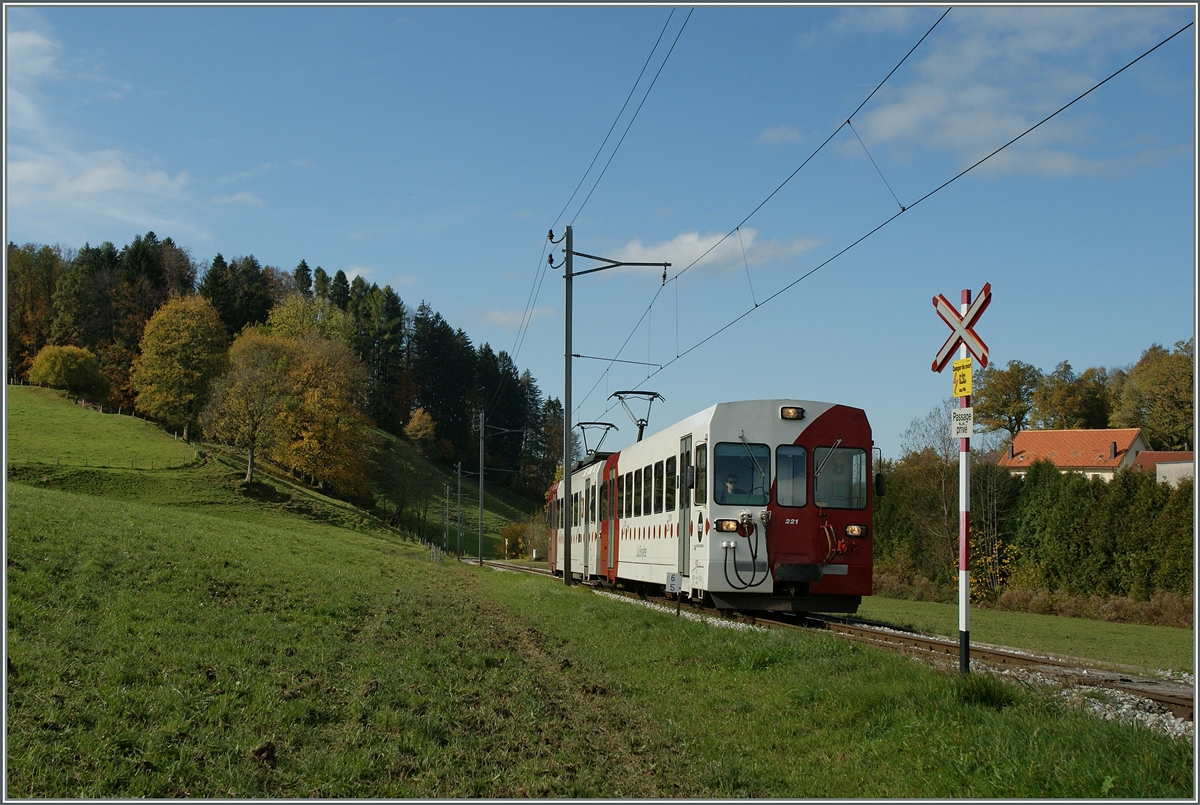 Ein TPF Regionalzug kurz vor Châtel St-Denis. 
30. Okt. 2013