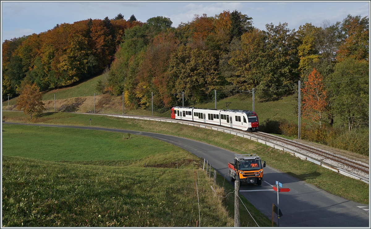 Ein TPF SURF  ABe 2/4 | B | Be 2/4 auf dem Weg nach Bulle zwischen Châtel-St-Denis und Semsales. 

22. Okt. 2020