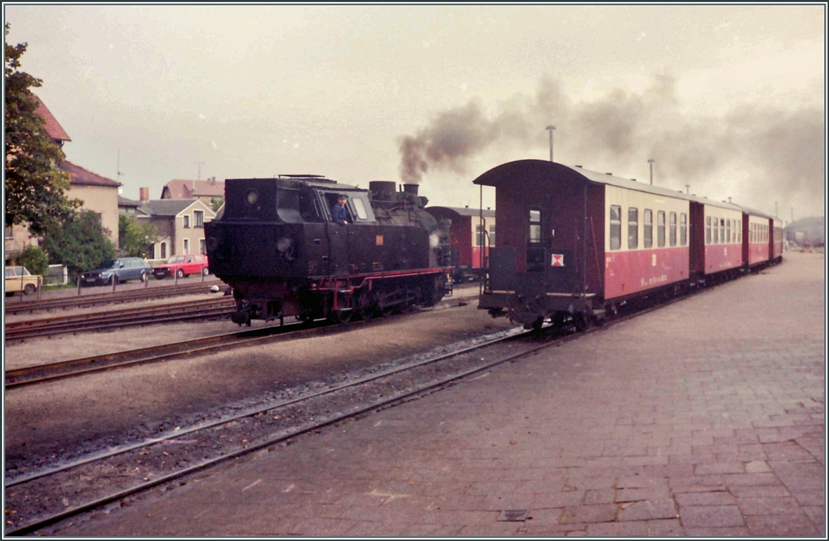 Eine Molli Dampflok beim Rangieren in Bad Doberan.

26. Sept. 1990

